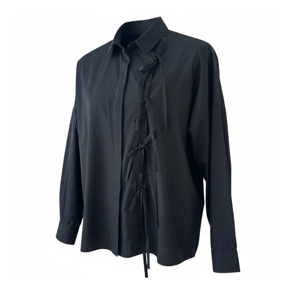 Maison Margiela MM4 Black Tie-up Shirt IT 38 US 2 Deconstructed Mandarin Style